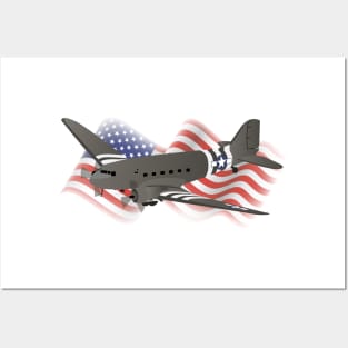 Patriotic Douglas C-47 Skytrain WW2 Transport Airplane Posters and Art